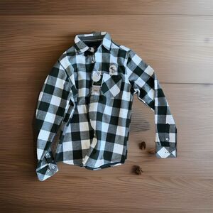 Green White Buffalo Plaid Thermal Lined Flannel Button Down Shirt Medium Casual